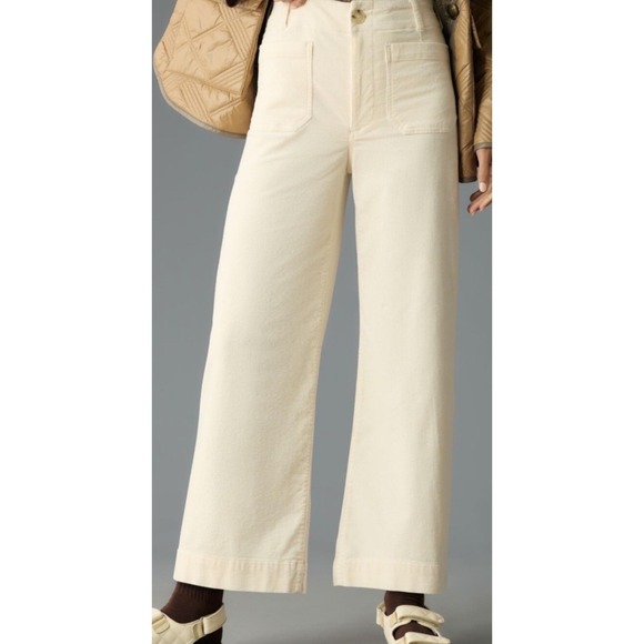 Anthropologie Pants - Maeve Anthropologie Colette Pants Ivory 31 32x26 Cropped Wide-Leg Corduroy